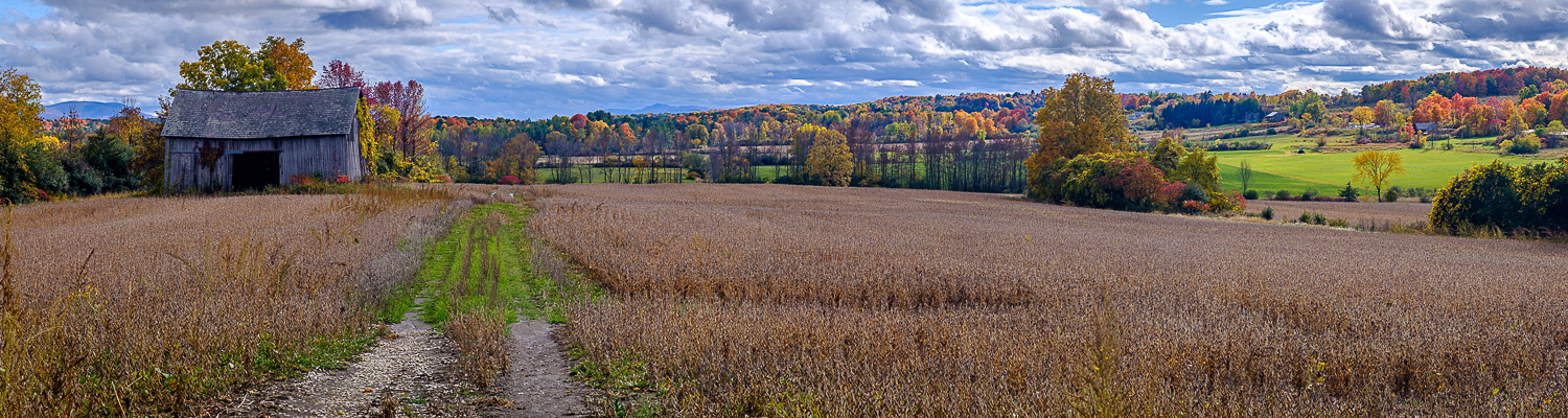 Farm field with barn in the fall